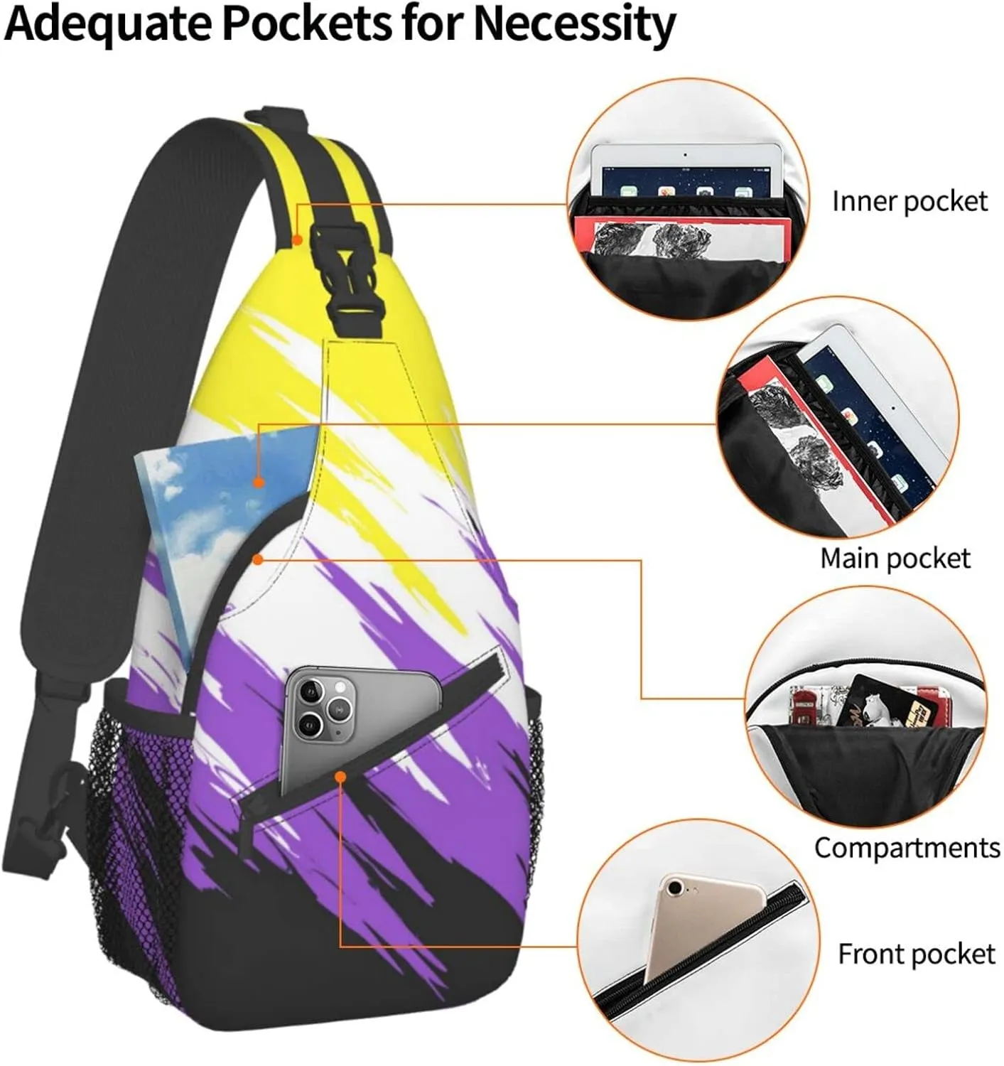 Nonbinary Pride Flag Sling Backpack Multipurpose Chest Bag Hiking Travel Daypack Crossbody Shoulder Bag Outdoor