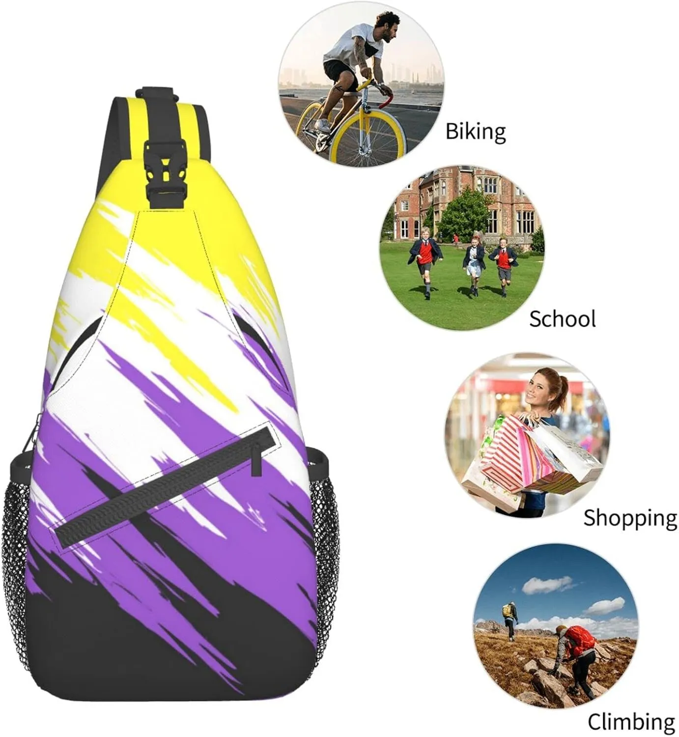 Nonbinary Pride Flag Sling Backpack Multipurpose Chest Bag Hiking Travel Daypack Crossbody Shoulder Bag Outdoor