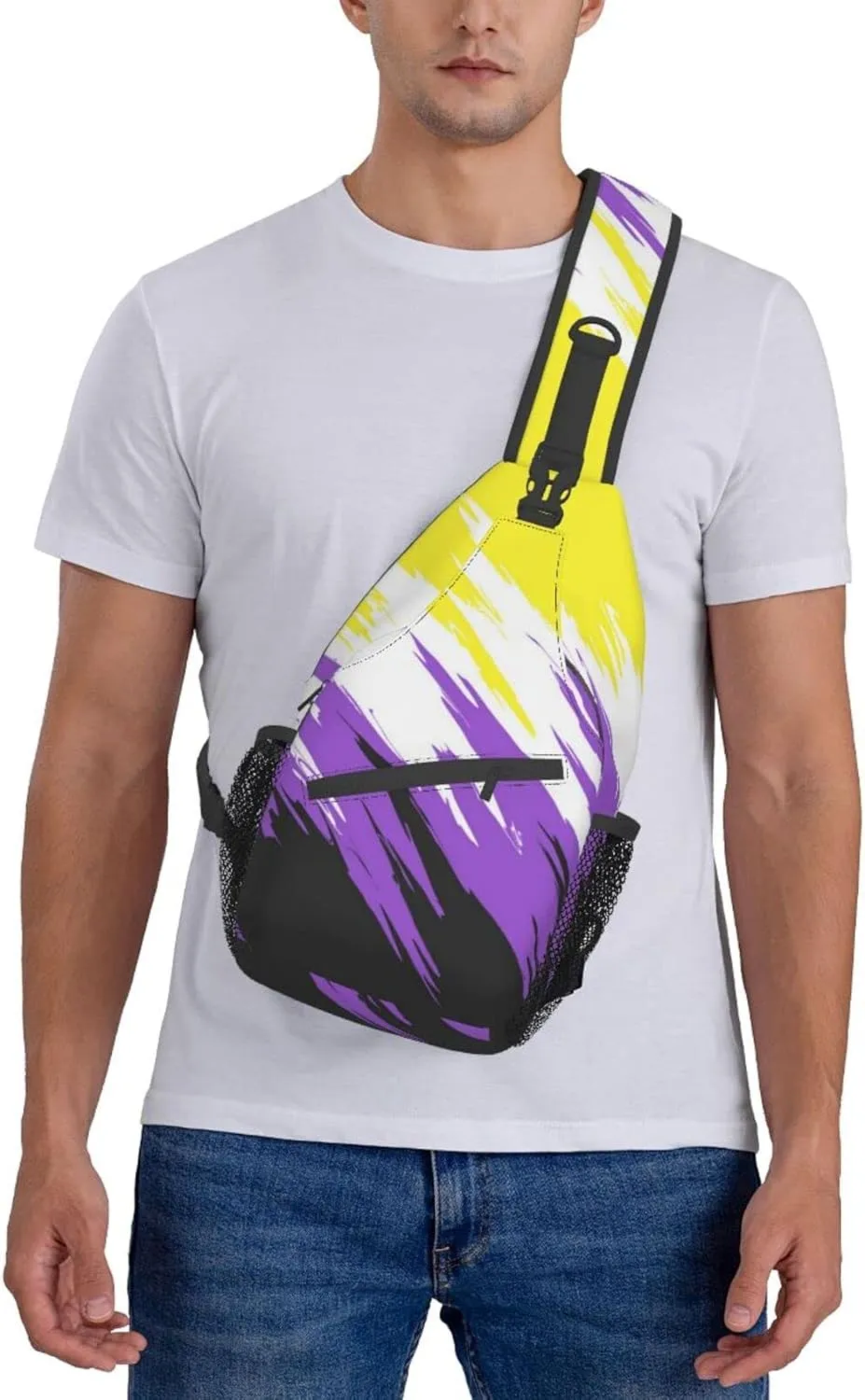 Nonbinary Pride Flag Sling Backpack Multipurpose Chest Bag Hiking Travel Daypack Crossbody Shoulder Bag Outdoor