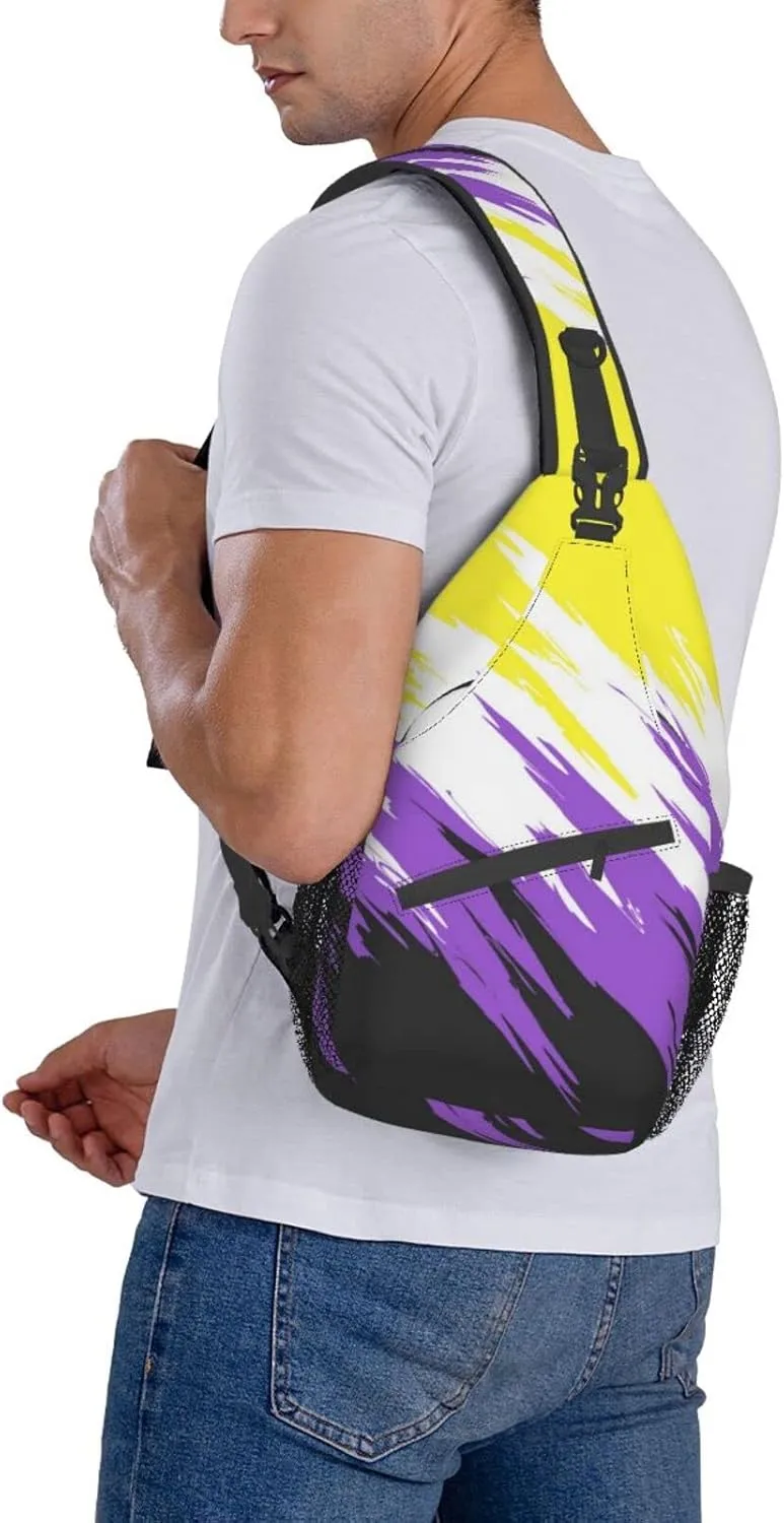 Nonbinary Pride Flag Sling Backpack Multipurpose Chest Bag Hiking Travel Daypack Crossbody Shoulder Bag Outdoor