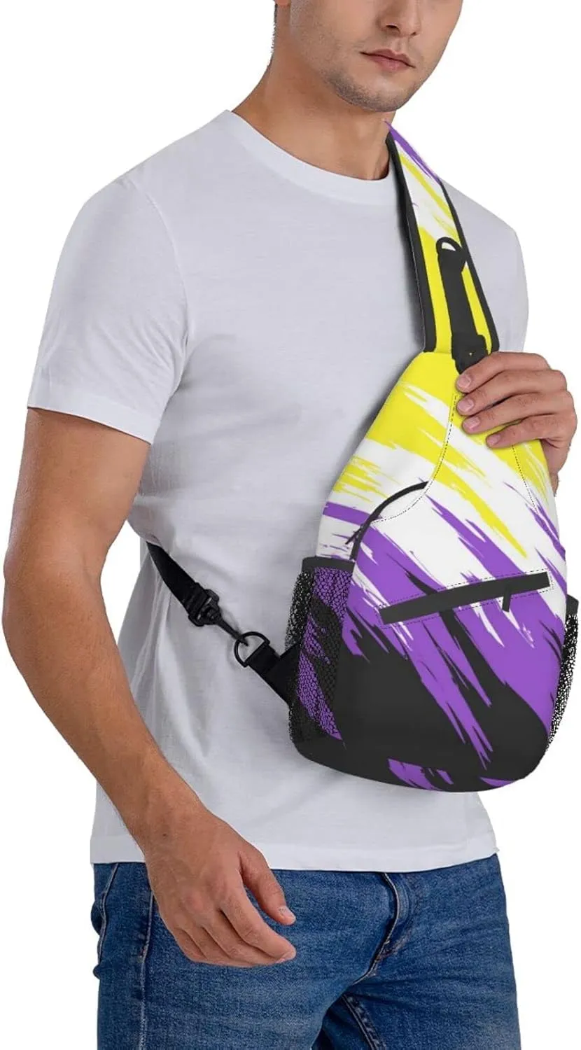 Nonbinary Pride Flag Sling Backpack Multipurpose Chest Bag Hiking Travel Daypack Crossbody Shoulder Bag Outdoor