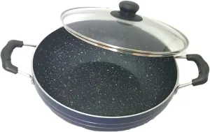 Nonstick Deep Kadai Non-Stick Aluminium Kadhai Deep Fry Pan Nonstick 2.2 litre Kadhai with Glass Lid 240 mm (Induction and Gas Compatible)