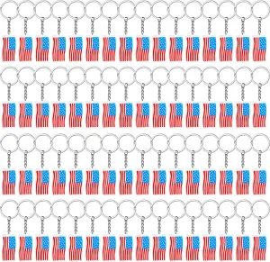 Nosiny 100 Pcs American Flag Keychains USA Flag Key Chains Patriotic Party Favor 4th of July Accessories for Kids Adults Veterans Day Gifts Independence Memorial Day Souvenir