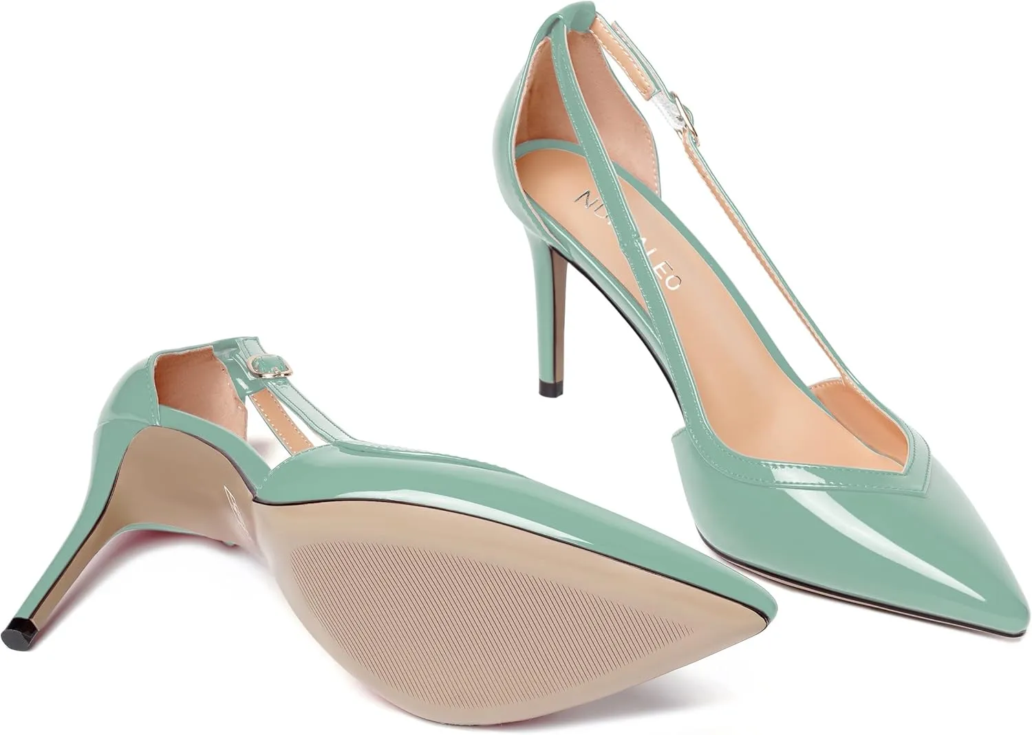 NUMALEO Womens Business Pointed Toe Patent Buckle Casual Adjustable Strap Stiletto High Heel Pumps Shoes 3.3 Inch