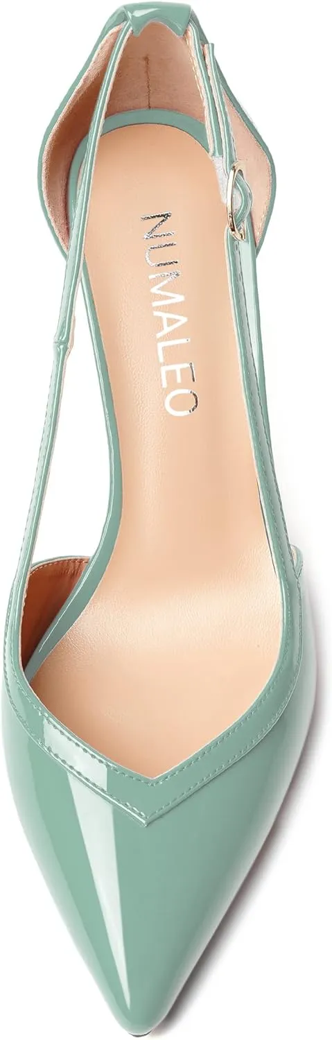 NUMALEO Womens Business Pointed Toe Patent Buckle Casual Adjustable Strap Stiletto High Heel Pumps Shoes 3.3 Inch