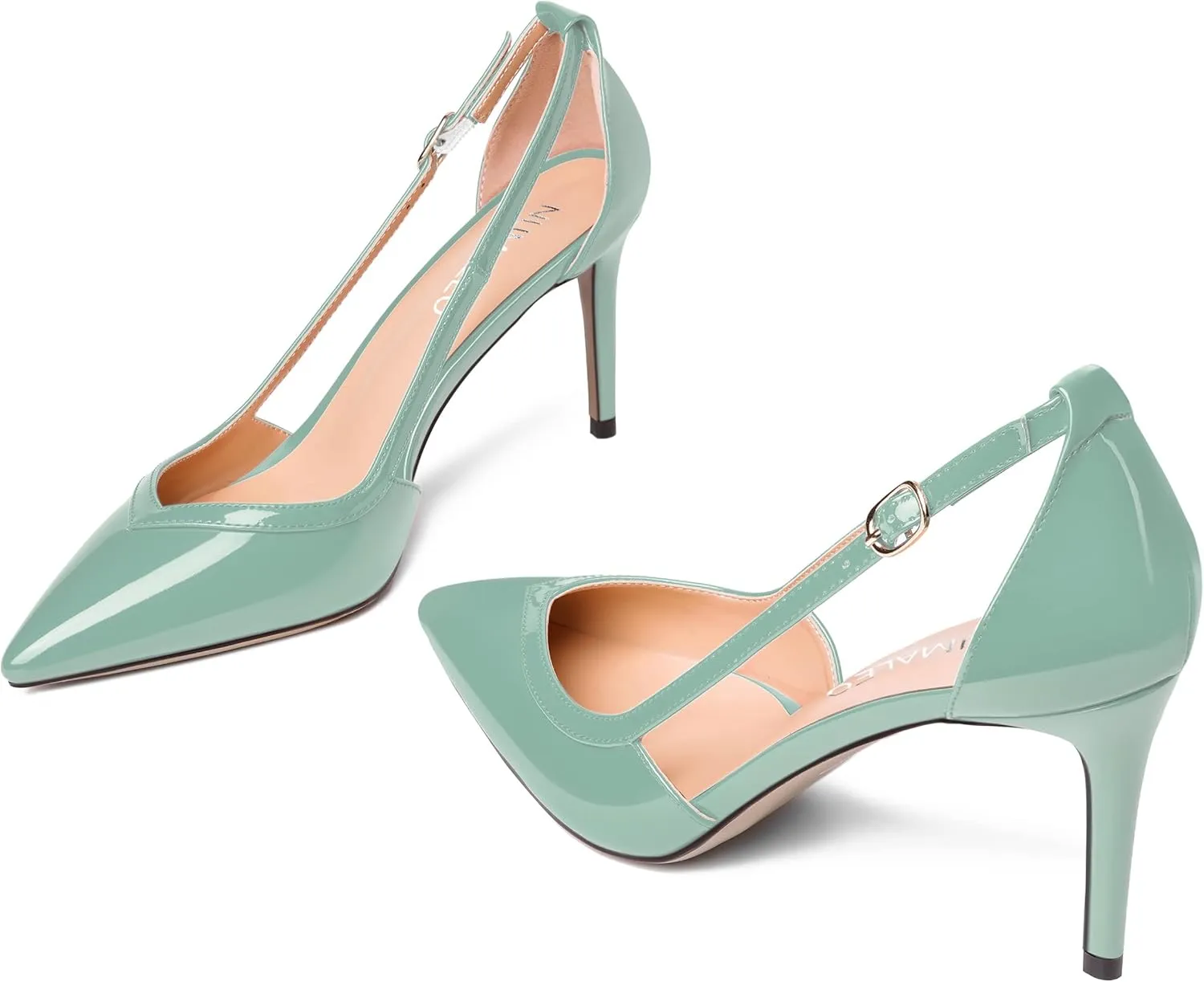 NUMALEO Womens Business Pointed Toe Patent Buckle Casual Adjustable Strap Stiletto High Heel Pumps Shoes 3.3 Inch