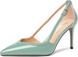 NUMALEO Womens Business Pointed Toe Patent Buckle Casual Adjustable Strap Stiletto High Heel Pumps Shoes 3.3 Inch