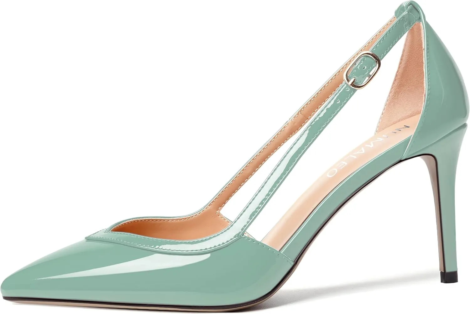 NUMALEO Womens Business Pointed Toe Patent Buckle Casual Adjustable Strap Stiletto High Heel Pumps Shoes 3.3 Inch
