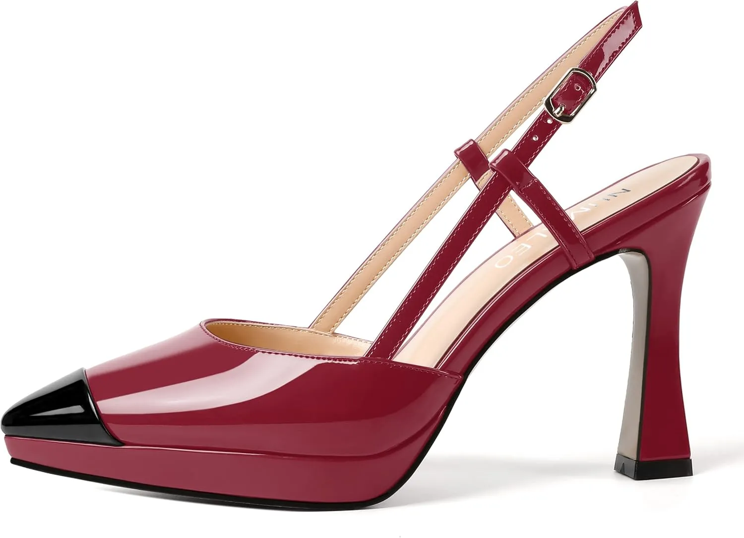 NUMALEO Womens Patent Adjustable Strap Bridal Pointed Toe Dress Buckle Spool High Heel Pumps Shoes 4 Inch