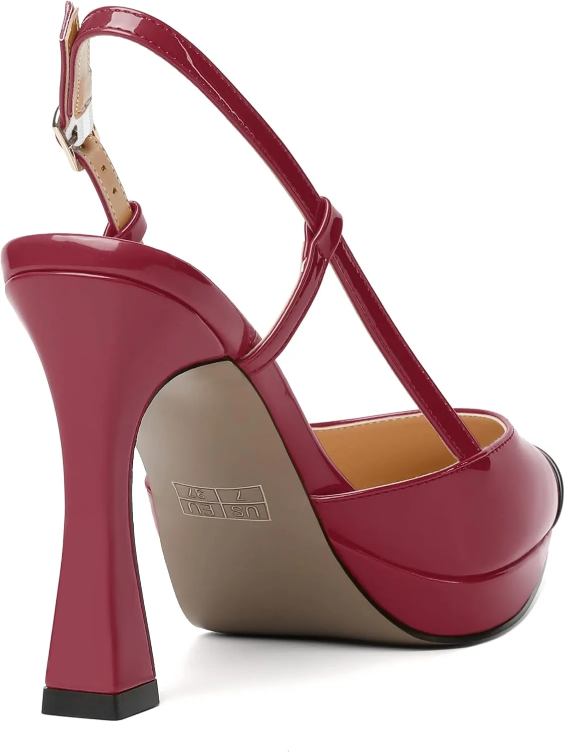 NUMALEO Womens Patent Adjustable Strap Bridal Pointed Toe Dress Buckle Spool High Heel Pumps Shoes 4 Inch