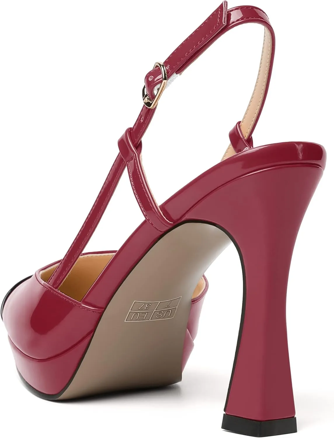 NUMALEO Womens Patent Adjustable Strap Bridal Pointed Toe Dress Buckle Spool High Heel Pumps Shoes 4 Inch