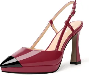 NUMALEO Womens Patent Adjustable Strap Bridal Pointed Toe Dress Buckle Spool High Heel Pumps Shoes 4 Inch