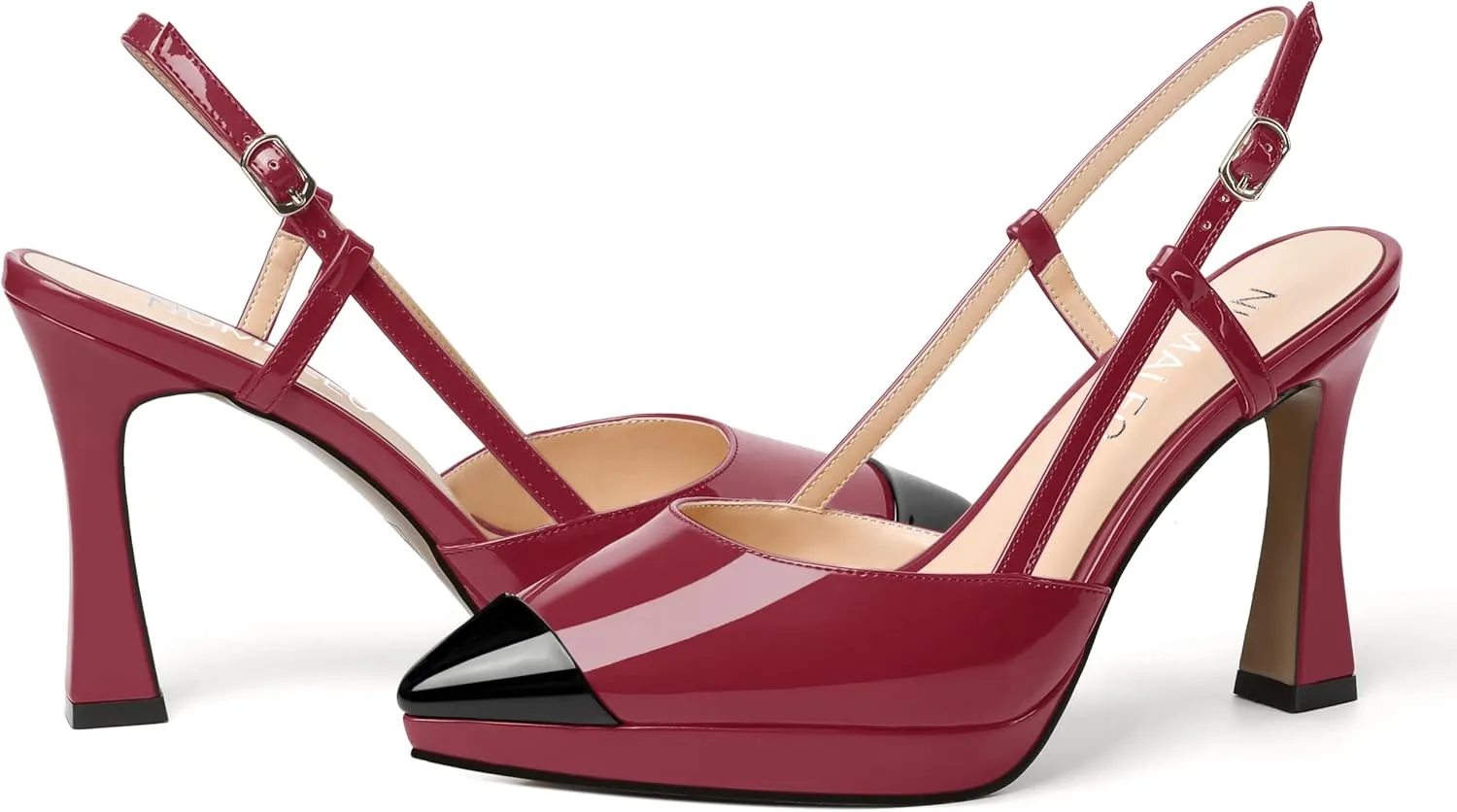 NUMALEO Womens Patent Adjustable Strap Bridal Pointed Toe Dress Buckle Spool High Heel Pumps Shoes 4 Inch