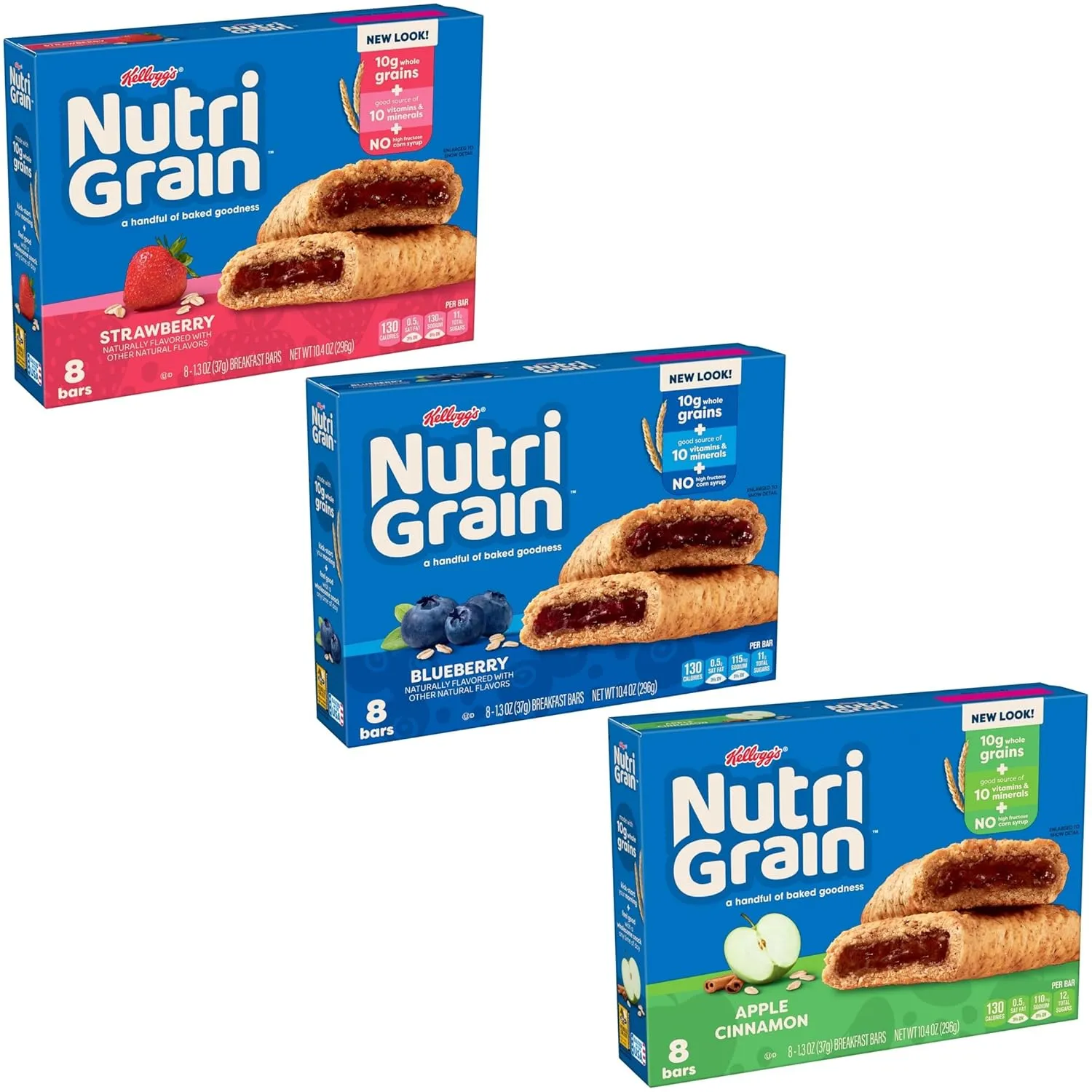 Nutri-Grain Soft Baked Breakfast Bars, Kids Snacks, Whole Grain, Variety Pack (4 Boxes, 32 Count)