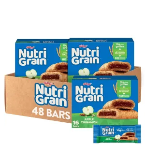 Nutri-Grain Soft Baked Breakfast Bars, Made with Whole Grains, Kids Snacks, Value Pack, Apple Cinnamon (3 Boxes, 48 Count)