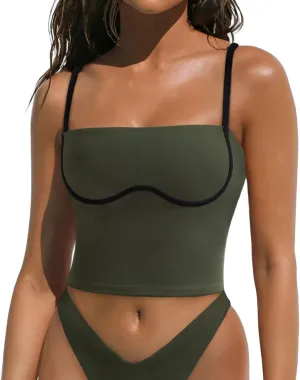 OMKAGI Womens Workout Tank Tops Adjustable Strap Longline Sports Bra Padded Sleeveless Top