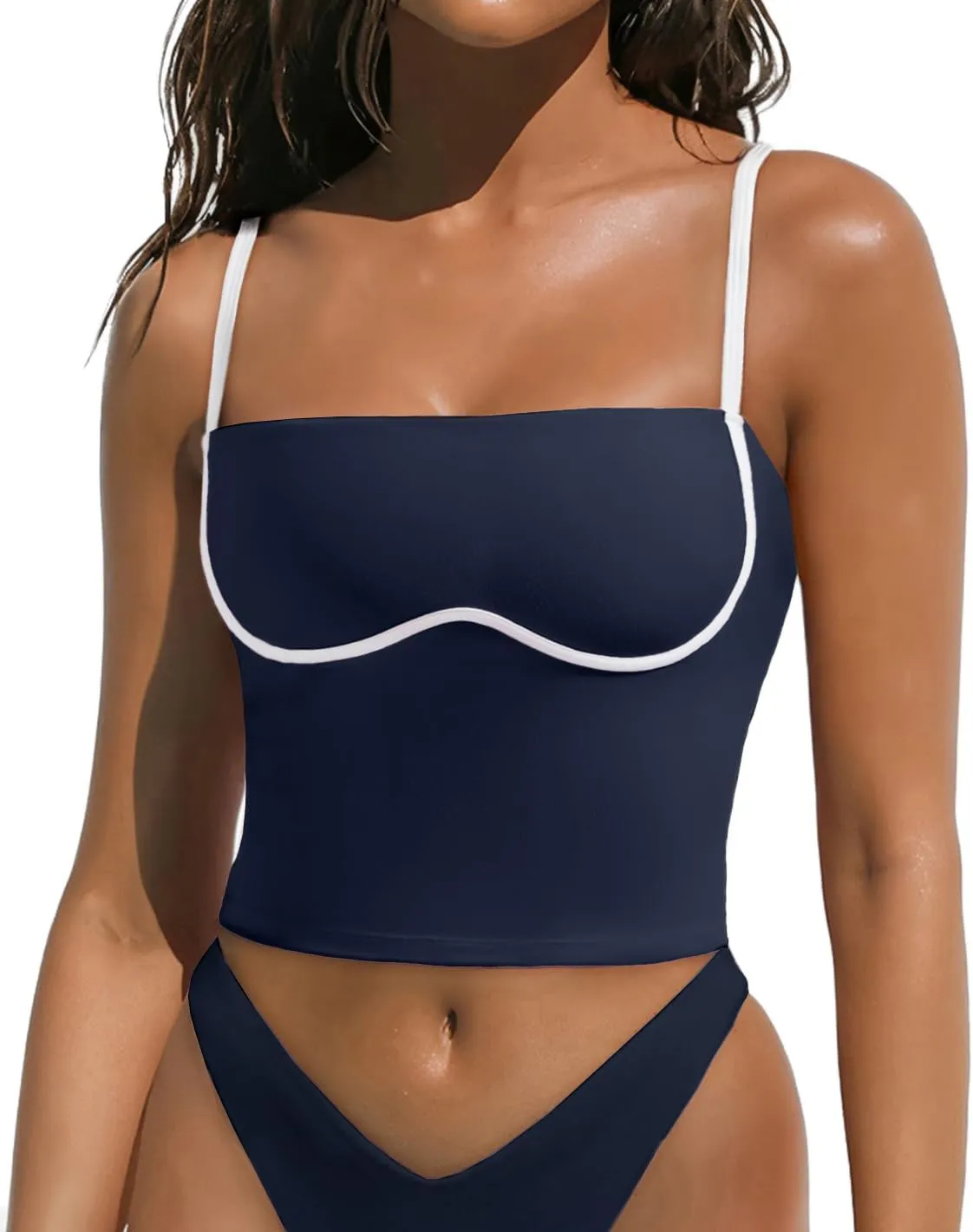 OMKAGI Womens Workout Tank Tops Adjustable Strap Longline Sports Bra Padded Sleeveless Top