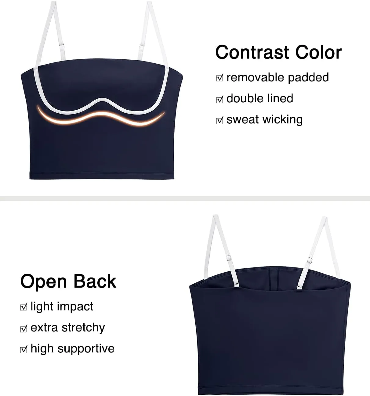 OMKAGI Womens Workout Tank Tops Adjustable Strap Longline Sports Bra Padded Sleeveless Top