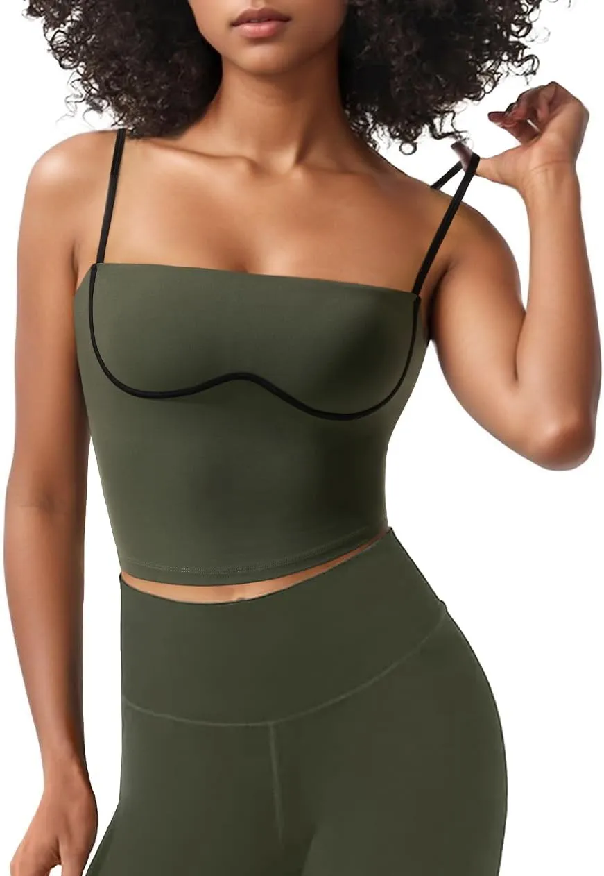 OMKAGI Womens Workout Tank Tops Adjustable Strap Longline Sports Bra Padded Sleeveless Top
