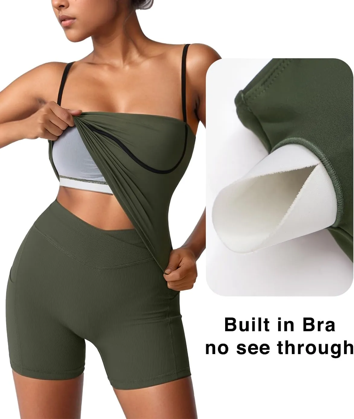 OMKAGI Womens Workout Tank Tops Adjustable Strap Longline Sports Bra Padded Sleeveless Top