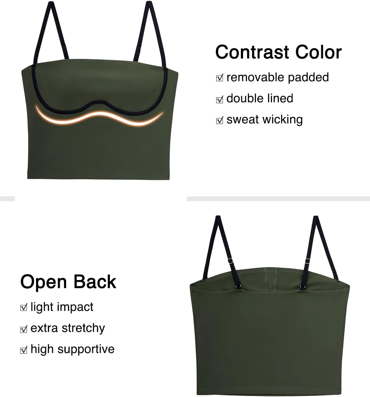 OMKAGI Womens Workout Tank Tops Adjustable Strap Longline Sports Bra Padded Sleeveless Top