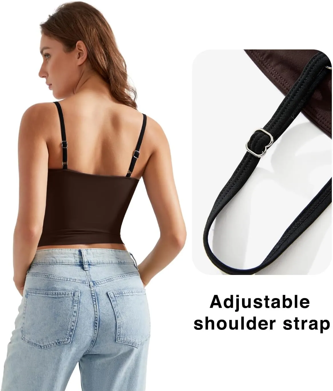 OMKAGI Womens Workout Tank Tops Adjustable Strap Longline Sports Bra Padded Sleeveless Top
