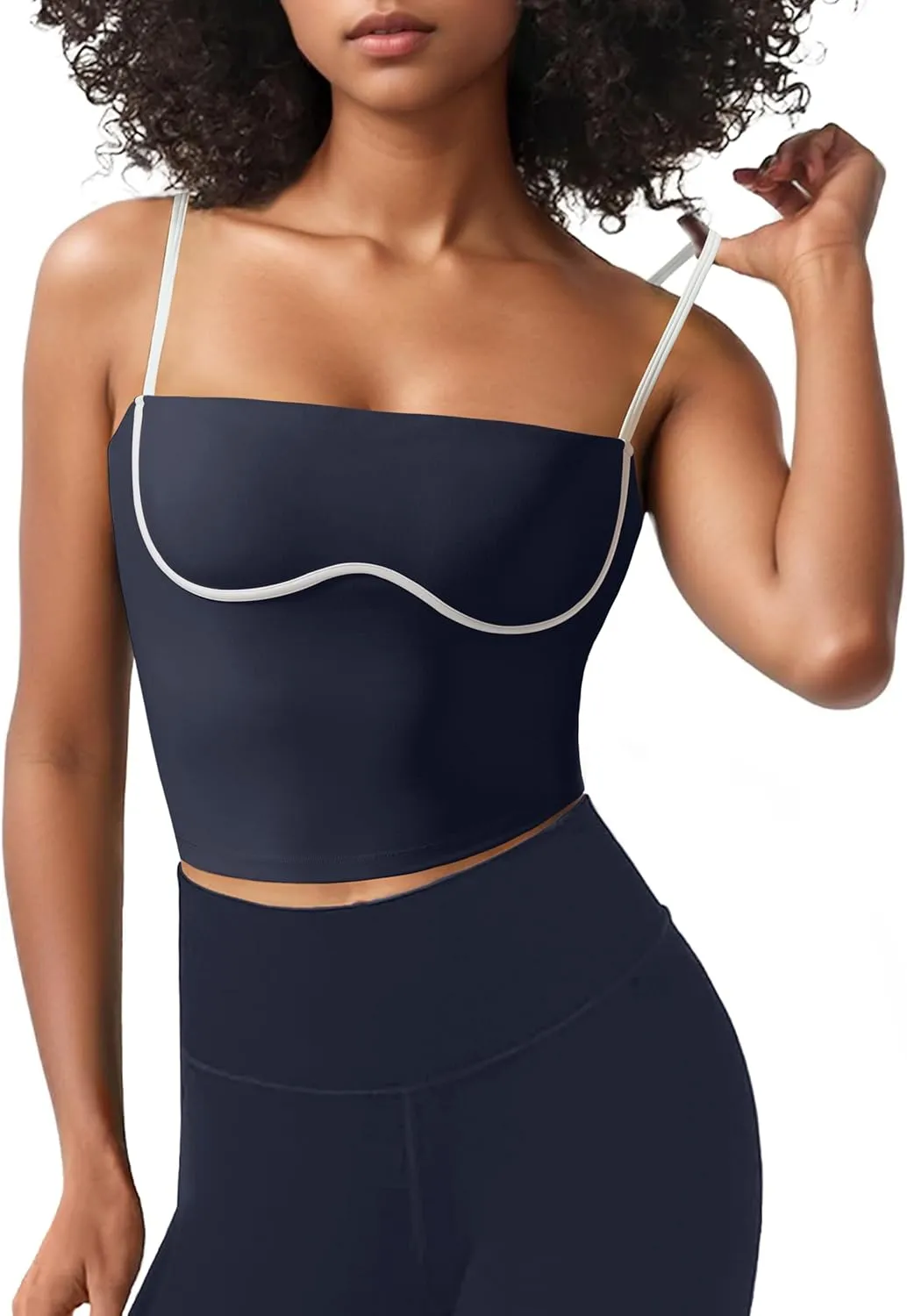 OMKAGI Womens Workout Tank Tops Adjustable Strap Longline Sports Bra Padded Sleeveless Top