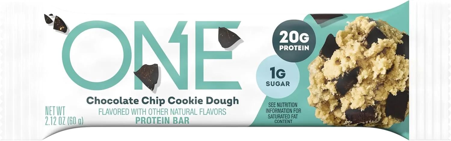 ONE Protein Bars, Chocolate Chip Cookie Dough, Gluten Free with 20g Protein and 1g Sugar, Pantry Staples, 2.12 oz (12 Count)