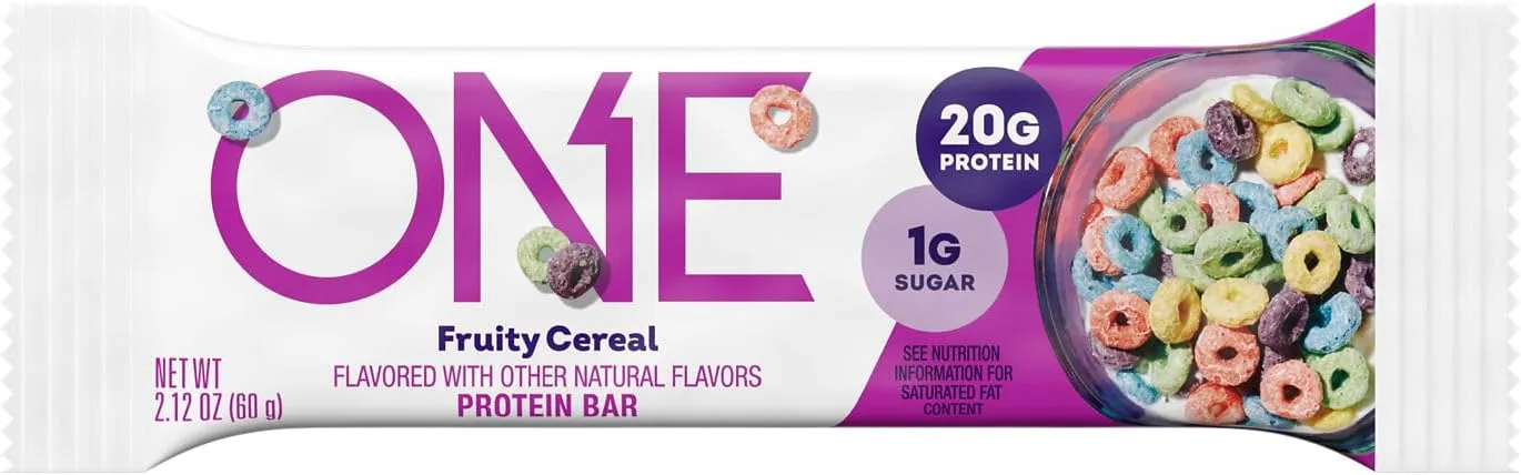 ONE Protein Bars, Fruity Cereal, Gluten Free with 20g Protein and 1g Sugar, Pantry Staples, 2.12 oz (12 Count), Packaging May Vary