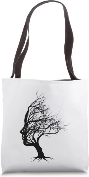 optical illusion tree head tree face Tote Bag