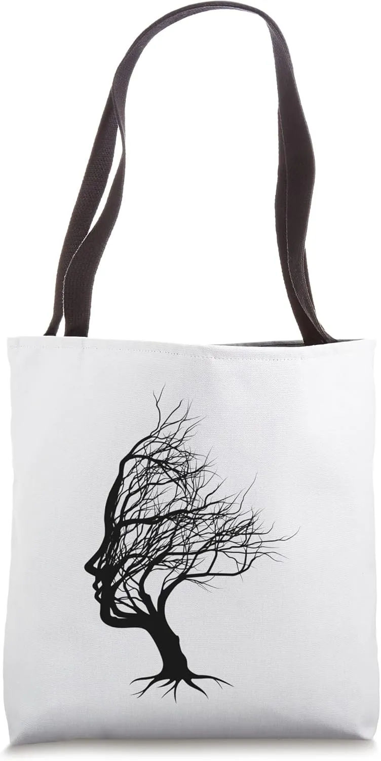 optical illusion tree head tree face Tote Bag