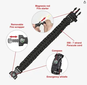 Orange Survival Bracelet 5-in-1 Multifunctional