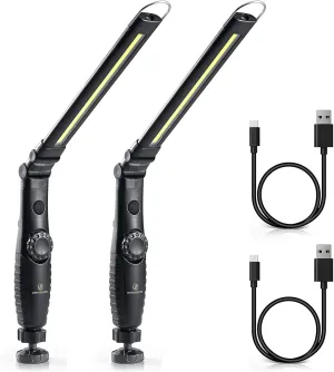 ORHOMELIFE Rechargeable LED Work Light - 750 Lumens Foldable LED Flashlight Handheld Cordless Work light with Magnetic Base, 360°Rotate, Power Indicator for Car Repair, Garage, Household (2 Pack)