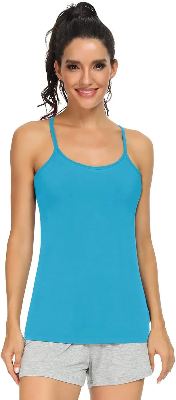 Orrpally Women Cotton Camisole Shelf Bra Cami Tank Tops Adjustable Spaghetti Strap Tank Top 3-Pack