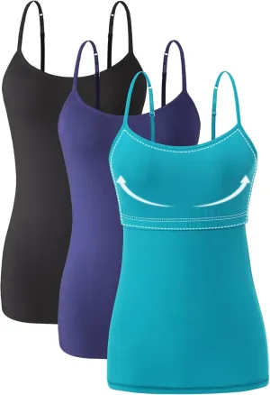 Orrpally Women Cotton Camisole Shelf Bra Cami Tank Tops Adjustable Spaghetti Strap Tank Top 3-Pack