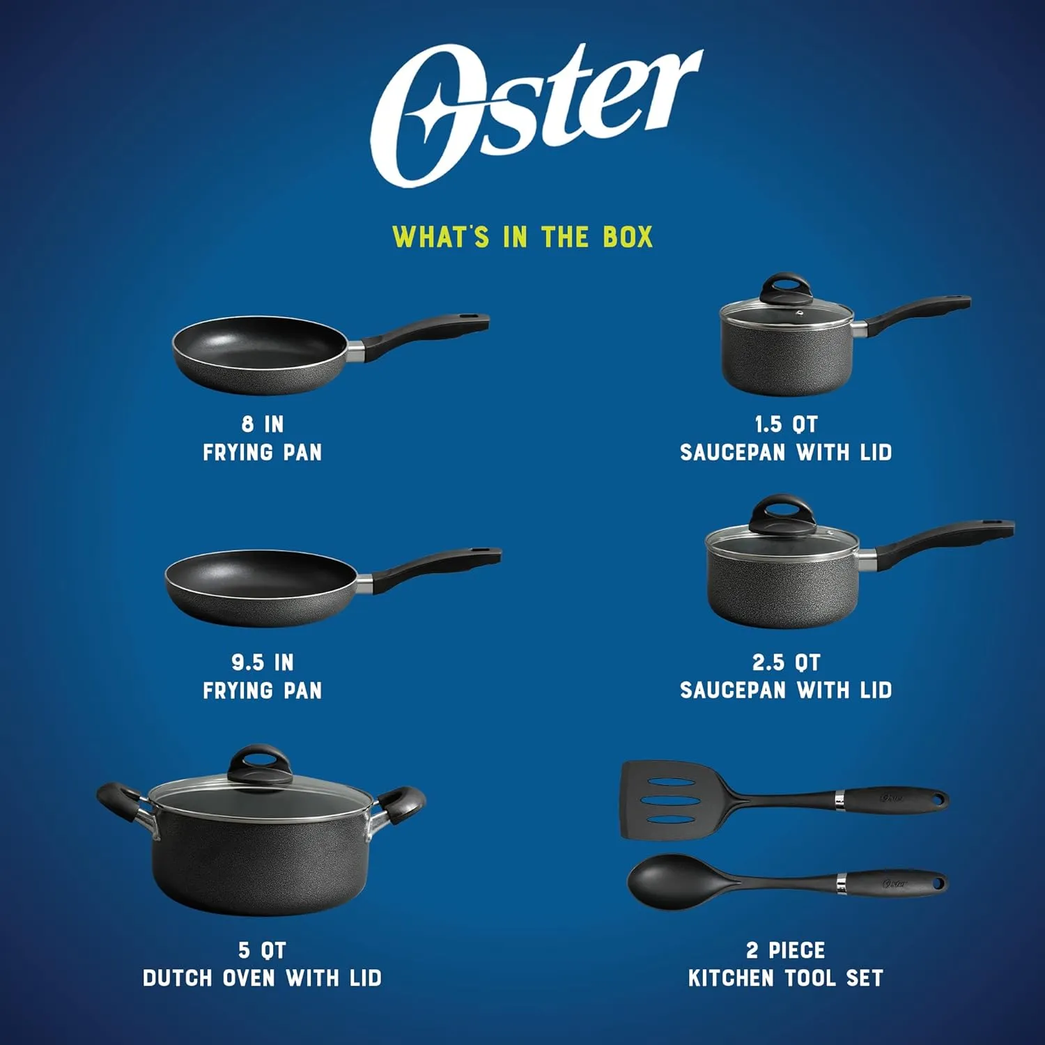 Oster Clairborne 10 Piece Aluminum Cookware Set W/Tools