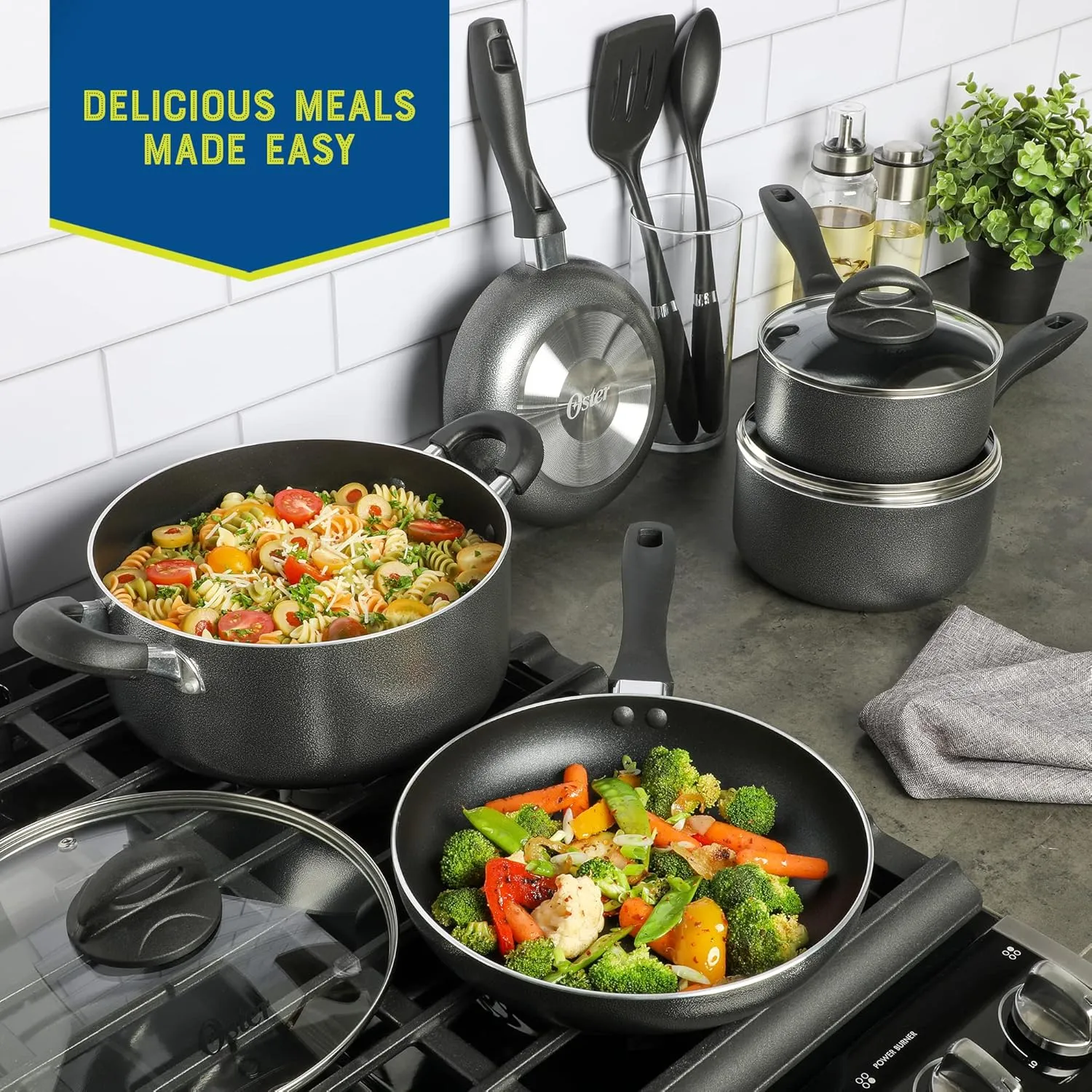 Oster Clairborne 10 Piece Aluminum Cookware Set W/Tools