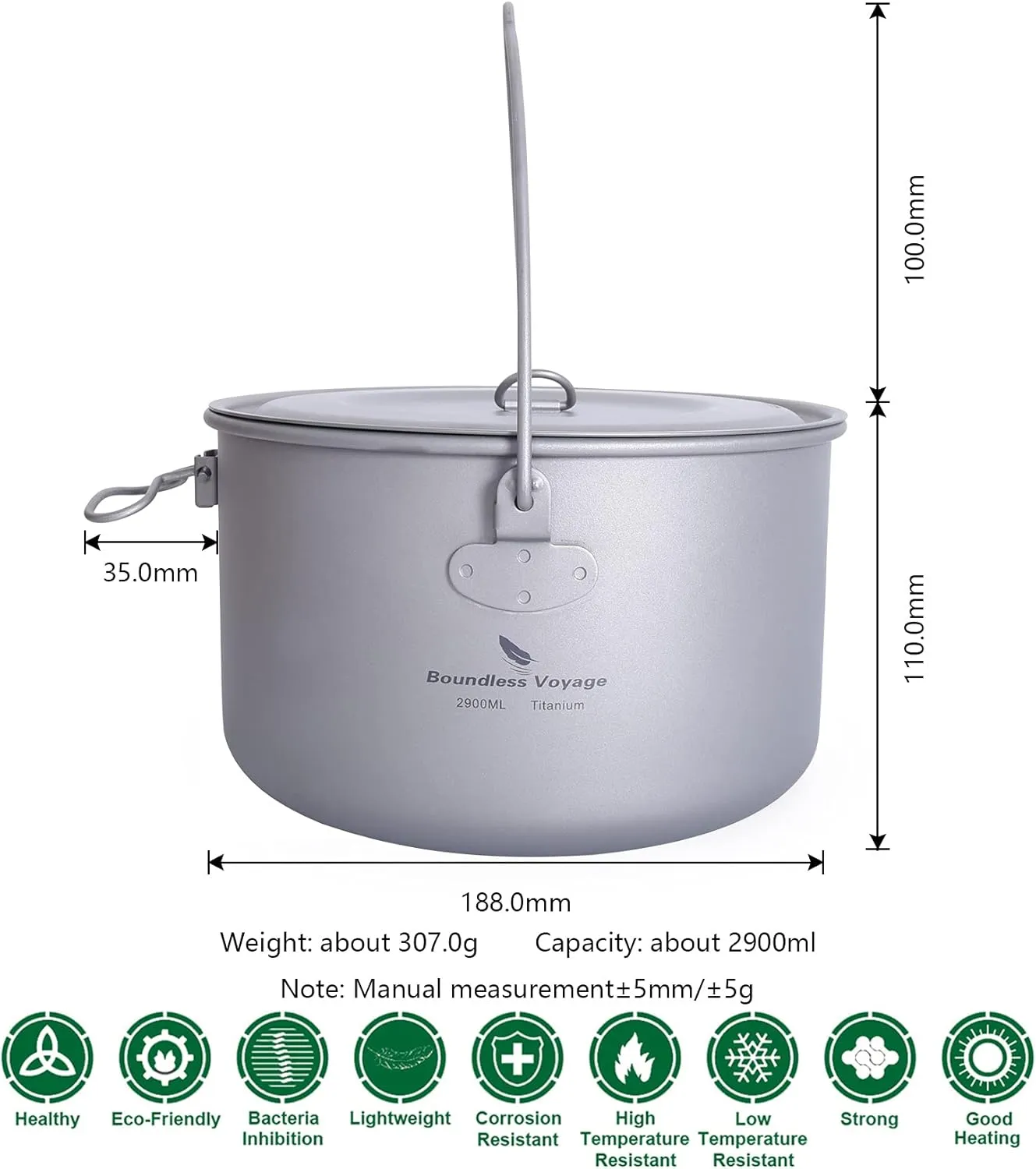 Outdoor 750ml - 2900ml Titanium Pot with Lid Folding Bail Handle Camping Hiking Picnic Ultralight Water Bottle Cup Mug Spork Set