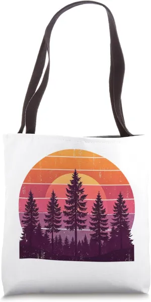 Outdoor Tree Nature Lover 80s Retro Forest Vintage Sunrise Tote Bag