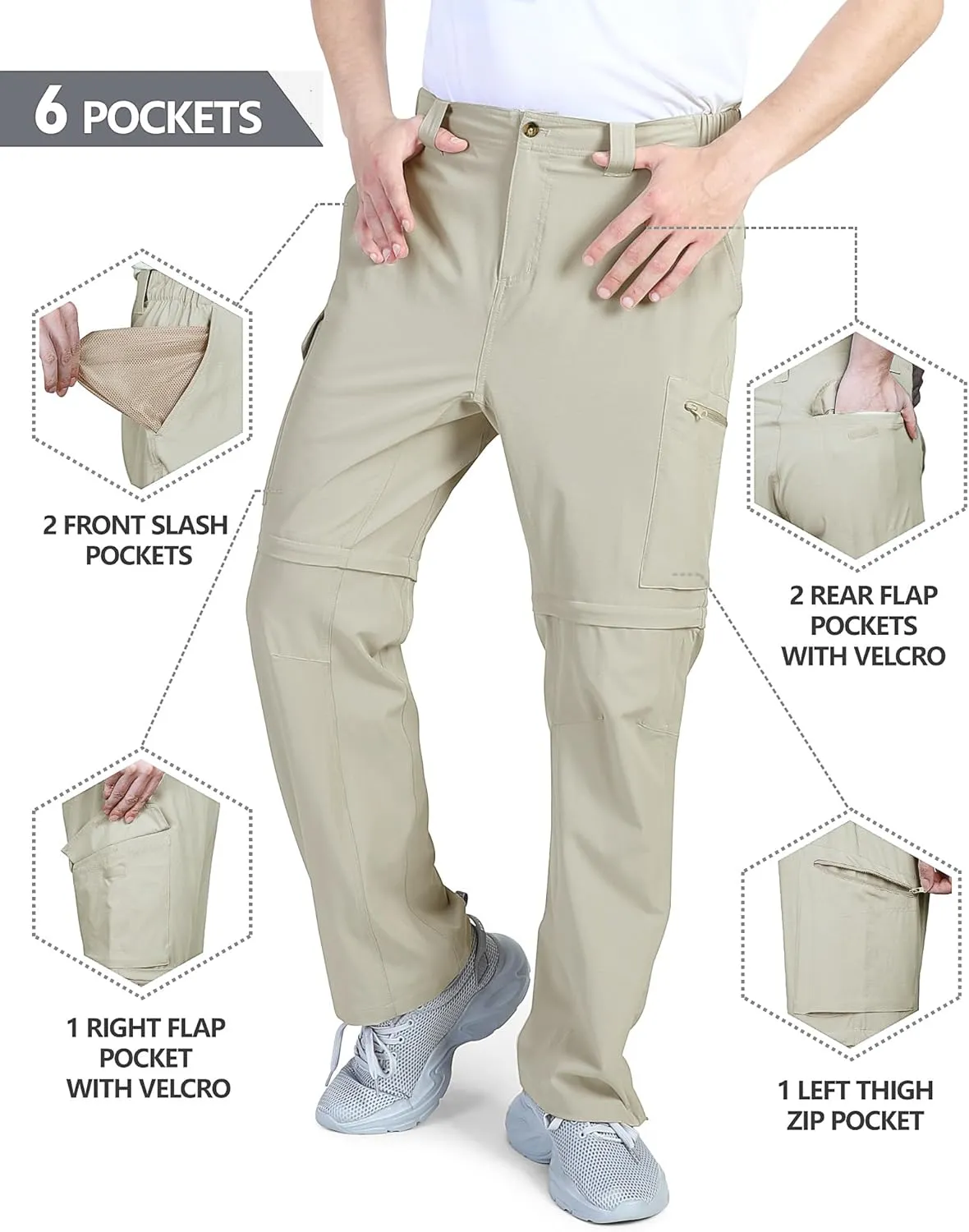 Outdoor Ventures Mens Hiking Pants Lightweight Quick Dry Convertible Pants, Stretch Zip-Off Cargo Pants for Travel Fishing