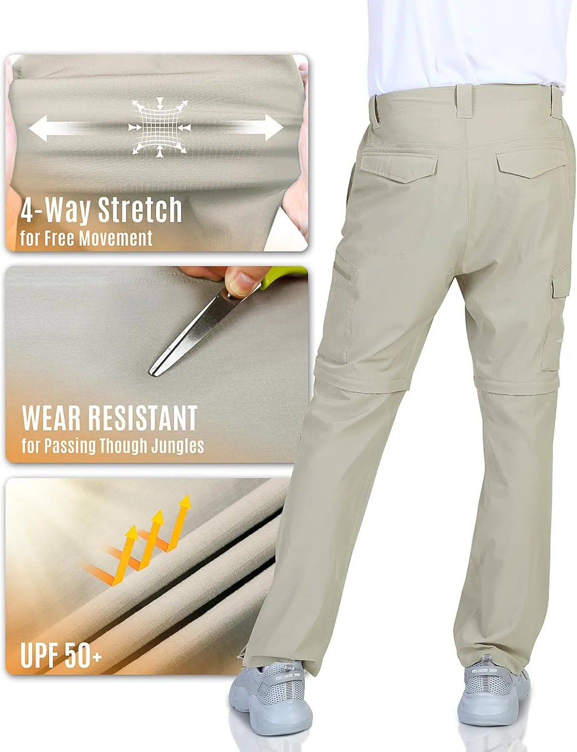 Outdoor Ventures Mens Hiking Pants Lightweight Quick Dry Convertible Pants, Stretch Zip-Off Cargo Pants for Travel Fishing