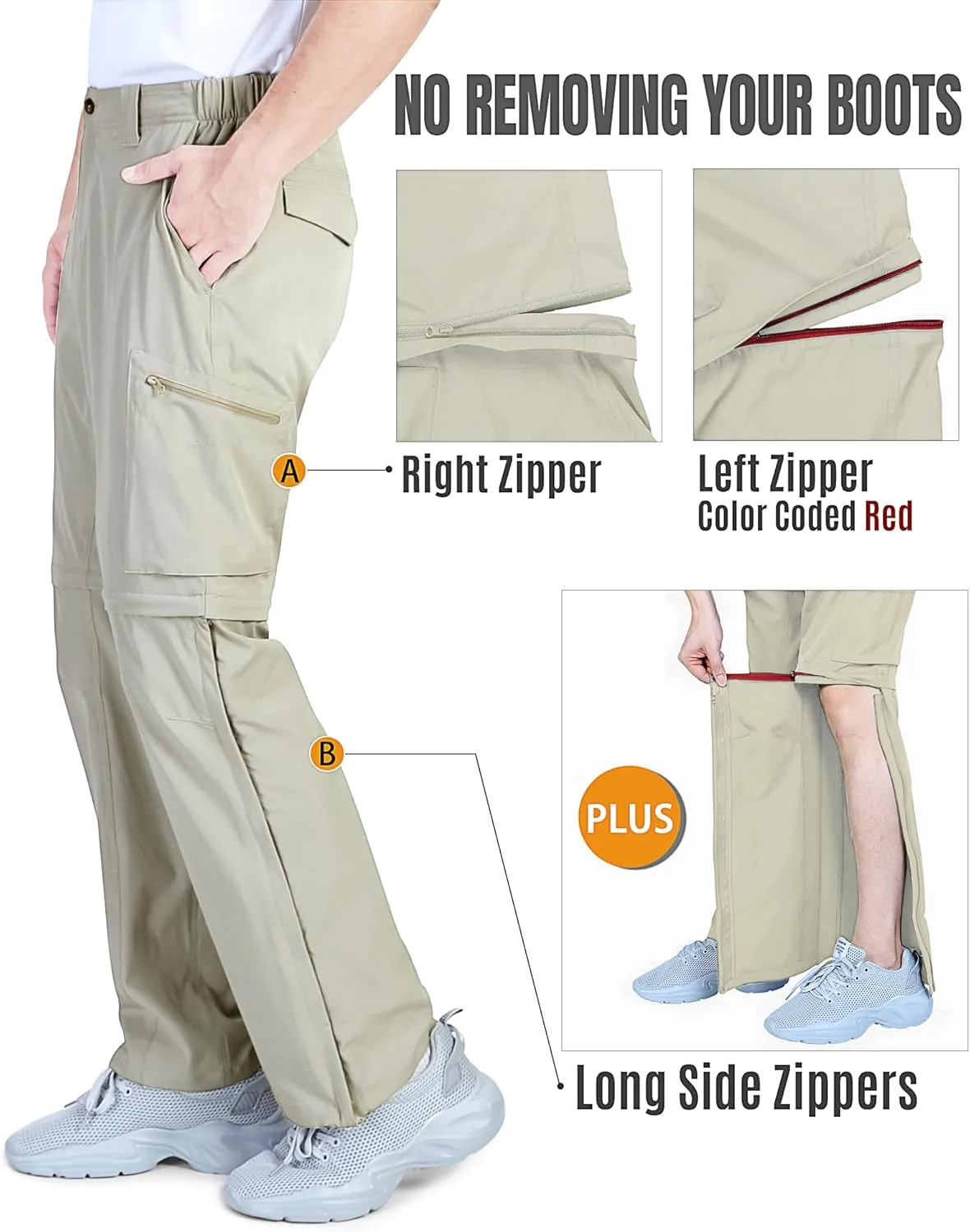 Outdoor Ventures Mens Hiking Pants Lightweight Quick Dry Convertible Pants, Stretch Zip-Off Cargo Pants for Travel Fishing