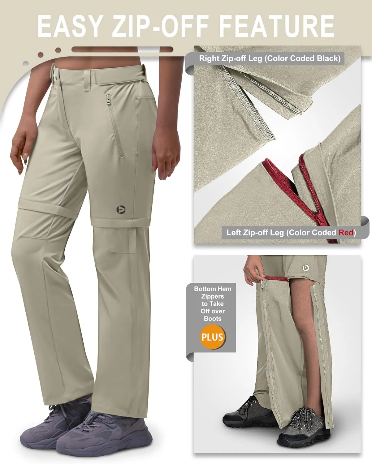 Outdoor Ventures Women's Convertible Pants, Quick Dry Hiking Zip-Off Pants, Stretch Lightweight Cargo Pants