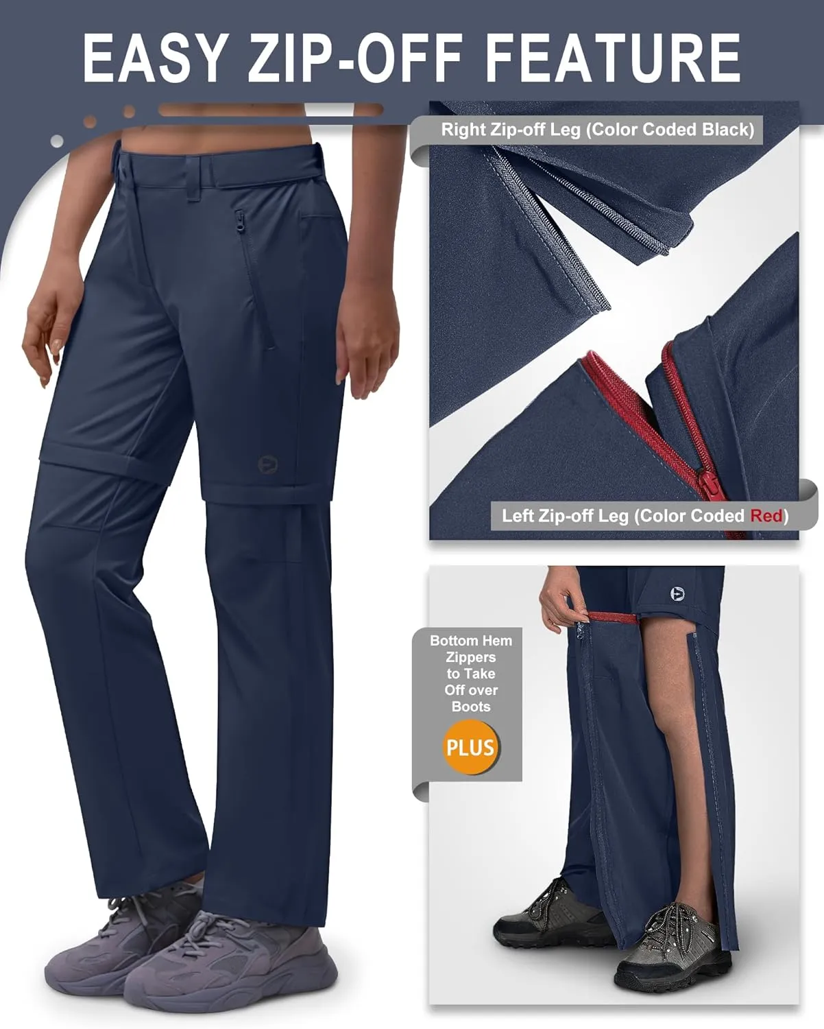 Outdoor Ventures Women's Convertible Pants, Quick Dry Hiking Zip-Off Pants, Stretch Lightweight Cargo Pants