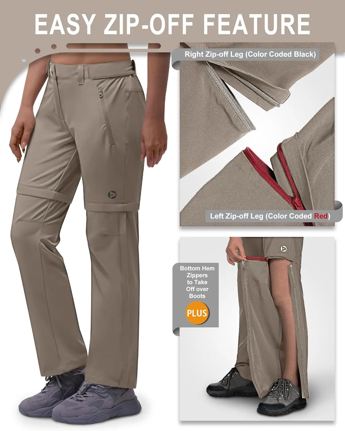 Outdoor Ventures Women's Convertible Pants, Quick Dry Hiking Zip-Off Pants, Stretch Lightweight Cargo Pants