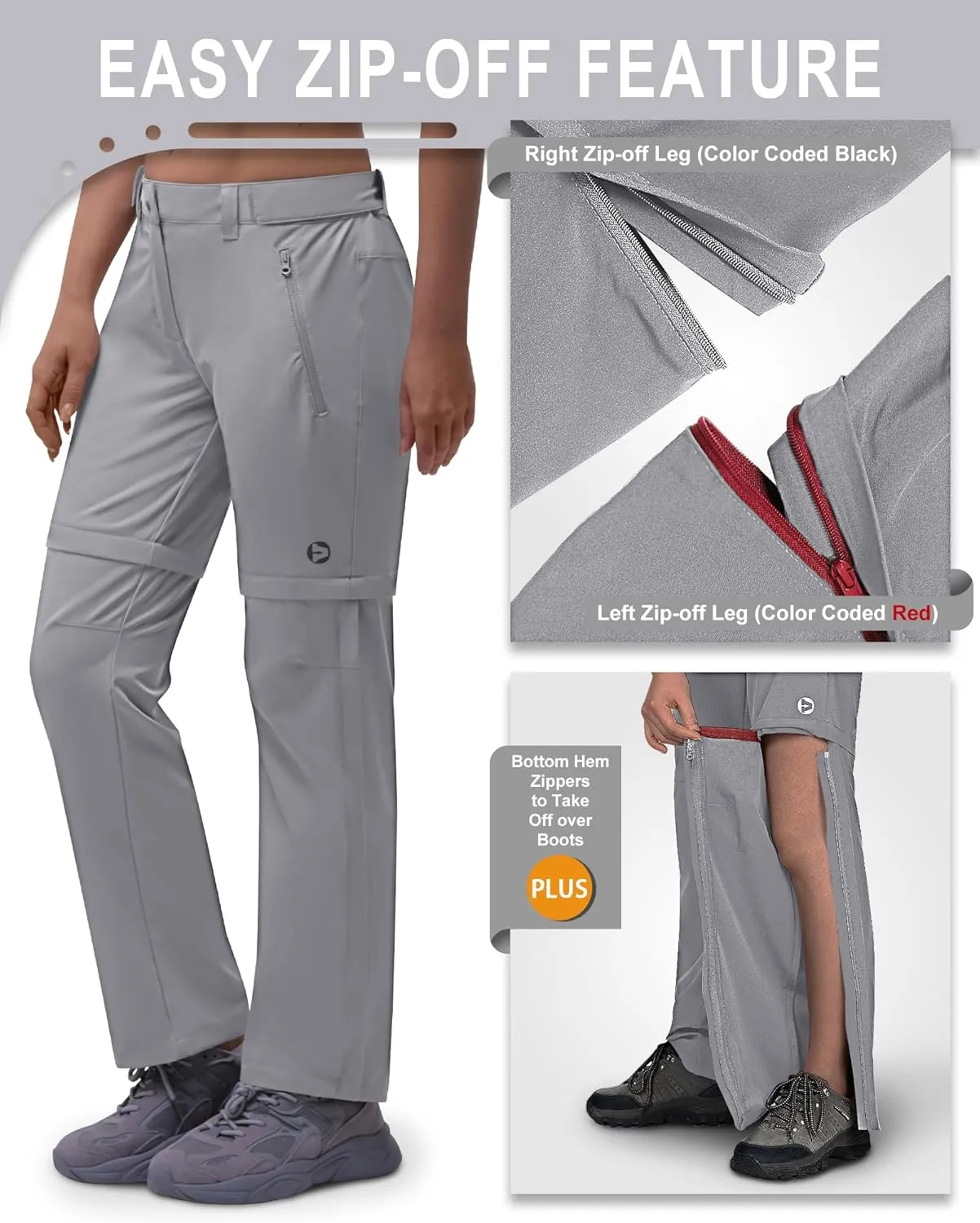 Outdoor Ventures Women's Convertible Pants, Quick Dry Hiking Zip-Off Pants, Stretch Lightweight Cargo Pants