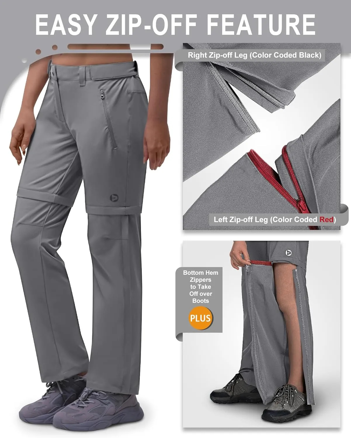 Outdoor Ventures Women's Convertible Pants, Quick Dry Hiking Zip-Off Pants, Stretch Lightweight Cargo Pants