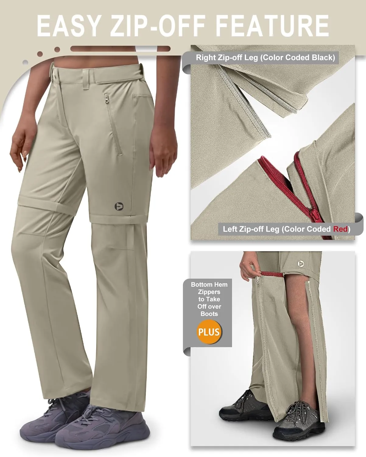 Outdoor Ventures Women's Convertible Pants, Quick Dry Hiking Zip-Off Pants, Stretch Lightweight Cargo Pants