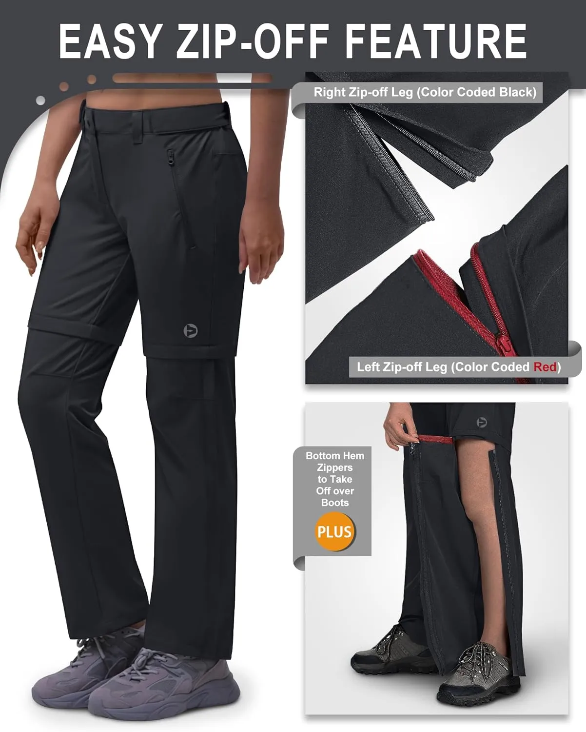 Outdoor Ventures Women's Convertible Pants, Quick Dry Hiking Zip-Off Pants, Stretch Lightweight Cargo Pants