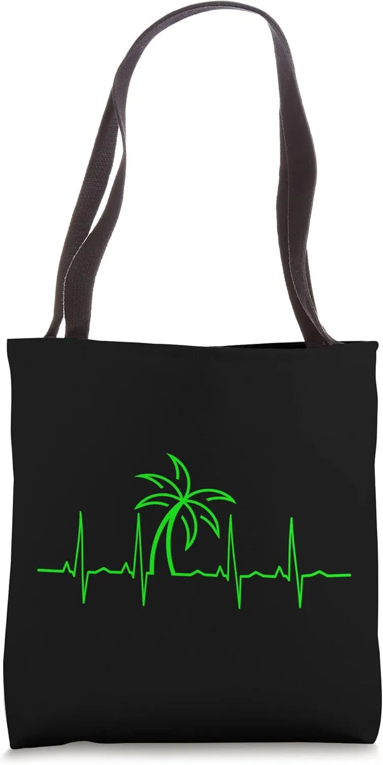 Palm Tree Heartbeat Green Tote Bag
